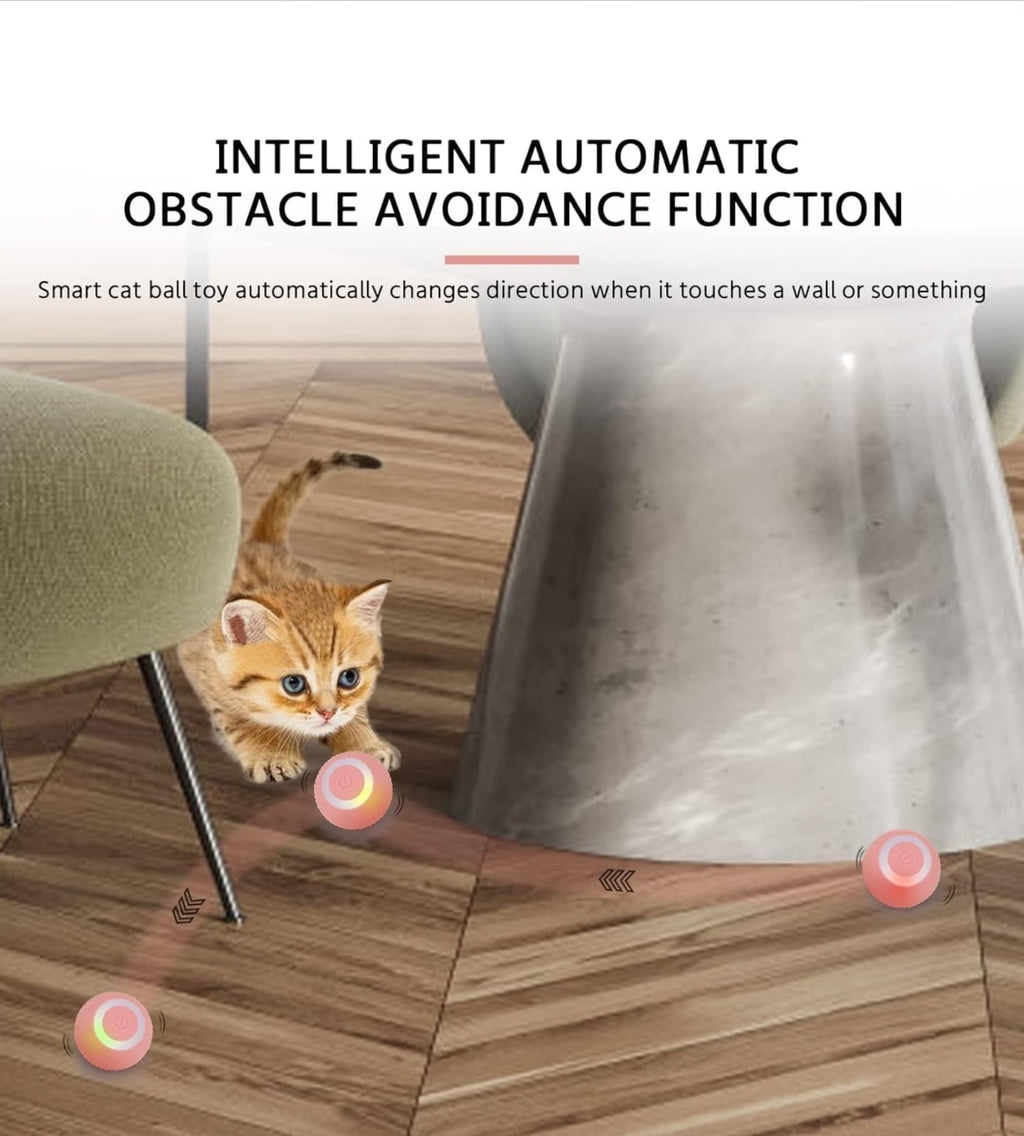 Playpets Intelligent with New upgrade 2.0 ver. Funny 360 Degree Rotatable Toys Rechargeable Rotating Ball with LED Light, Chasing Toy Automatic Rotating Smart Obstacle Avoiding