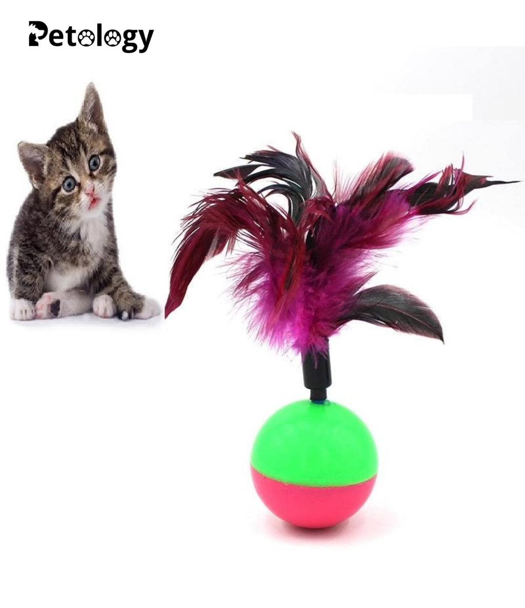 MEOW MEOW Feather Tumbler Cat Ball Toy, Whirl Cats Ball Tumbler, Interactive Feathers Pet Toys, Kitten Training Ball, Colourful Cat Feather for Cats, Kittens - 1 PC (Color May Vary)