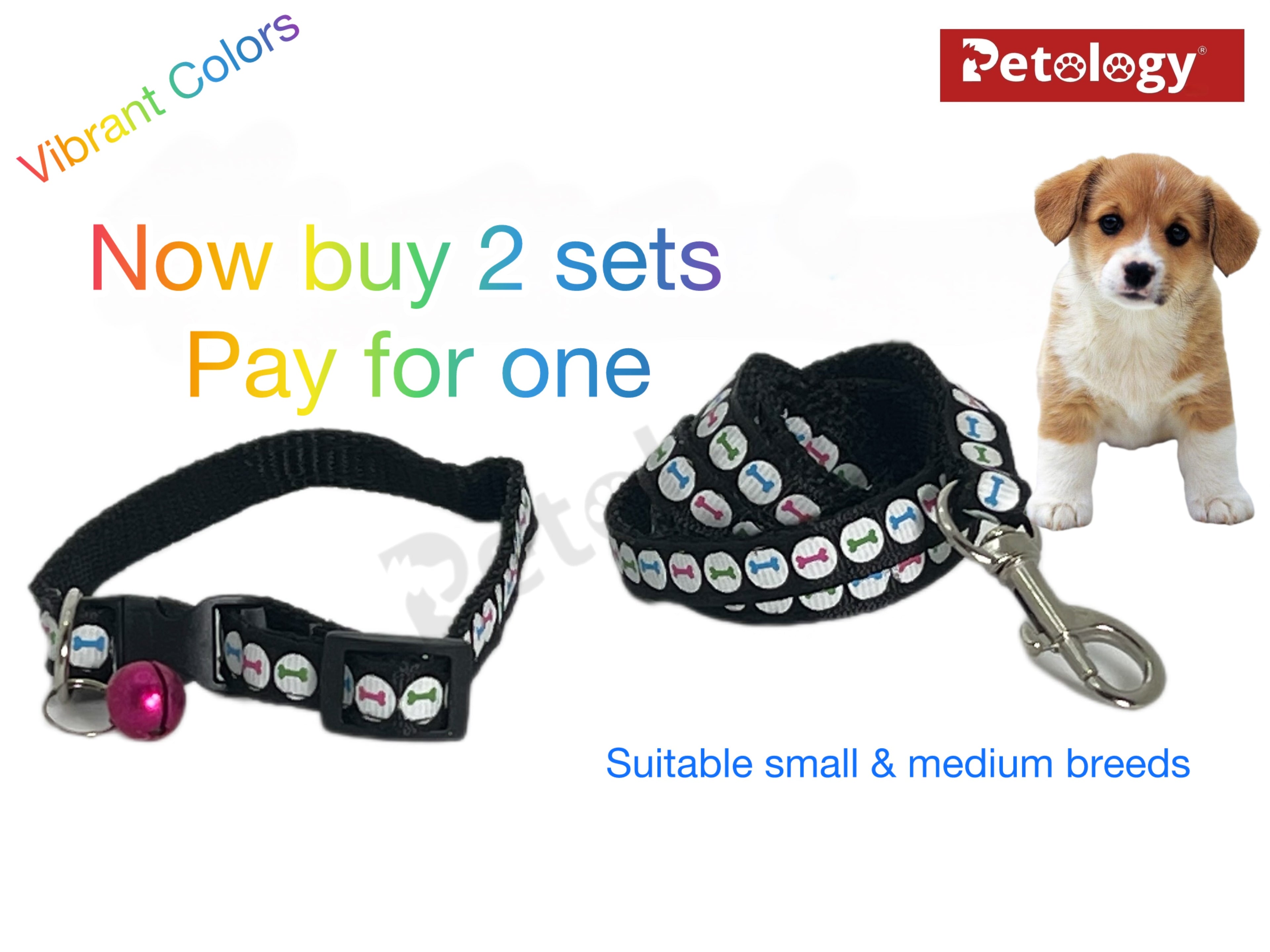 PawPet Unique Stylish & Durable 10 MM Dog Collar and Leash Set Puppy Printed Adjustable Nylon Collar with Leash, Collar Leash Set for Puppies, Dog & Cat