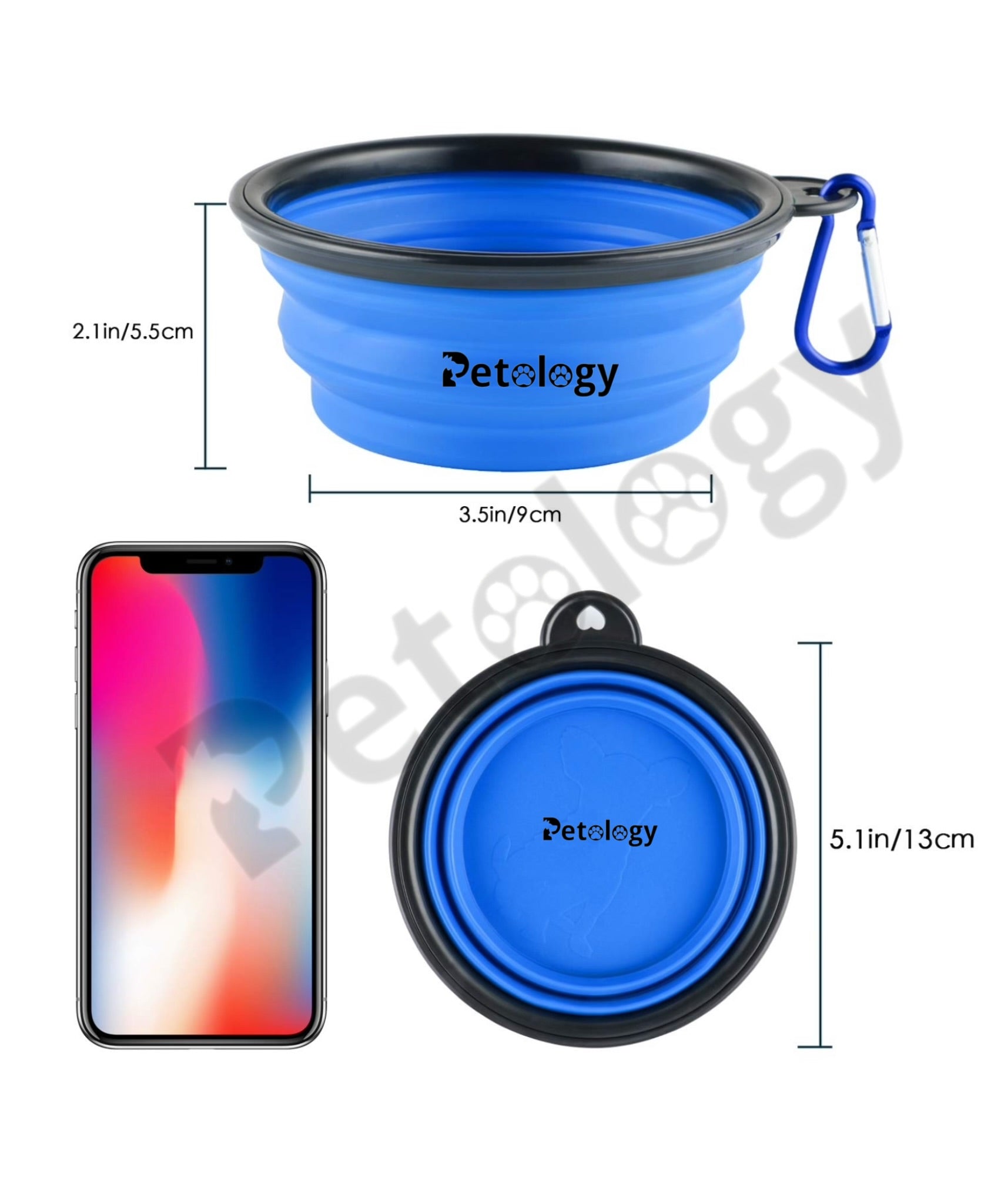 HI-health Travel made easy 2 pcs food & water Collapsible silicone Dog Bowl, Foldable Expandable Cup Dish for Food- Water Feeding Portable Travel Bowl, Free Pet ID-Tag
