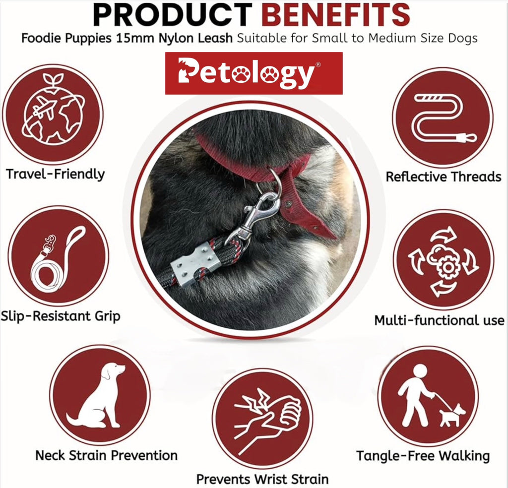 PAWPET Dog Training Walking Rope - Nylon Leash (12mm,15mm,18mm,22mm) for Small , Medium, large Sized Dogs With Strong Hook - Color May Vary